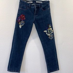 Pilcro Slim Boyfriend Jeans with Floral Sequin Appliqué